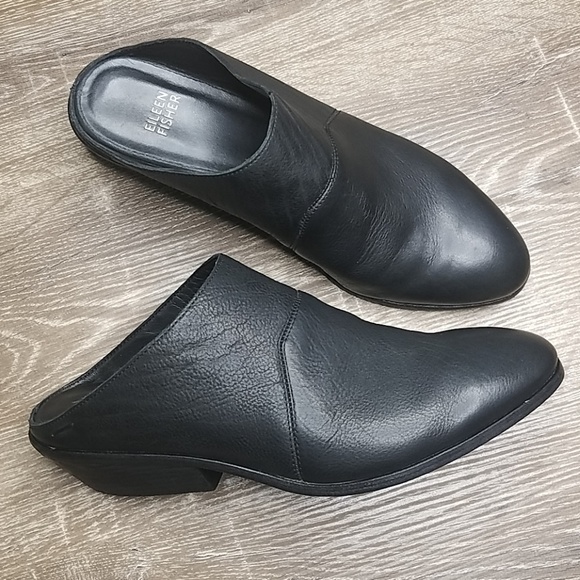 Eileen Fisher Shoes - Eileen Fisher black leather mules size 9